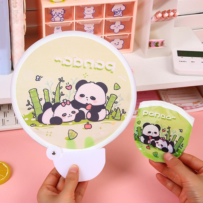 Милый карманный вентилятор с мультяшным узором, складной с ручкой, тканевая поверхность, ручной вентилятор, летний портативный
