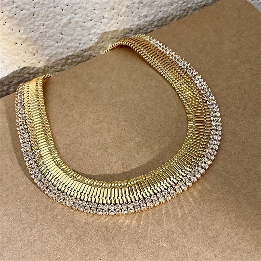 Tooxika Exaggerated Personality Wide Version Of The Strap Chain With Diamonds Necklace Light Luxury Temperament Choker Collarbone Chain Necklace