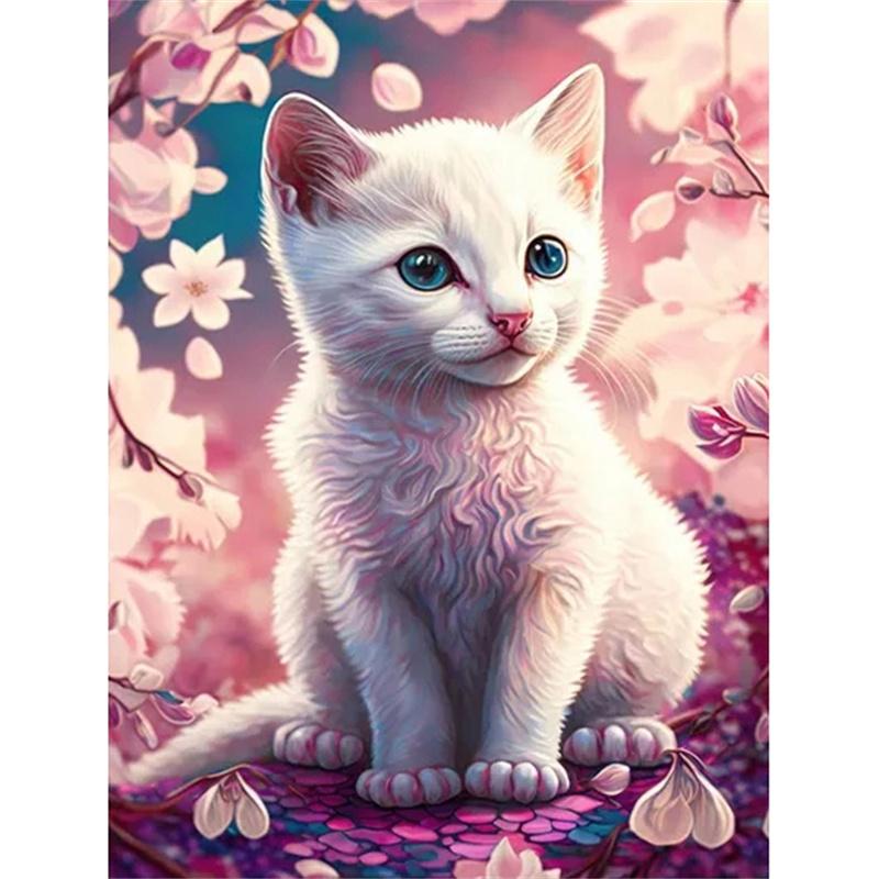 DIY Diamond Painting Pink Cat Stitch Kit Mosaic Art Diamond Painting Full Circle/Square Diamond Home Decoration