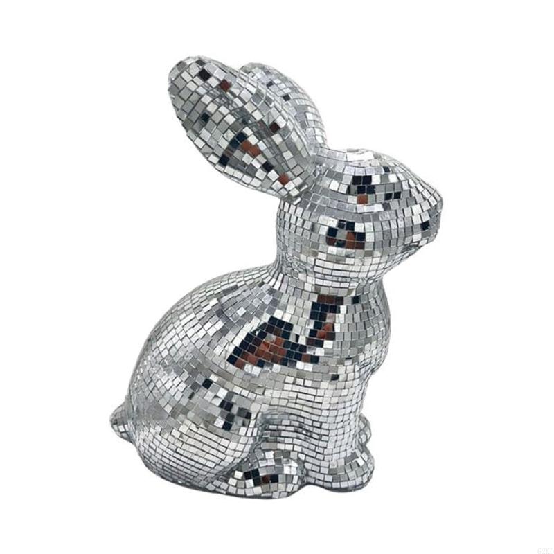 62KD Mirror Finished Disco Rabbit Sculpture Easter Home Decoration Animal Figurine