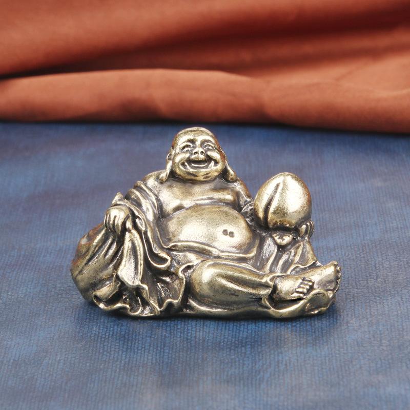 Винтажный латунный настольный орнамент Майтрея, скульптура Будды с большим животом, смеющийся, бронза, ремесло, антикварная старая медь