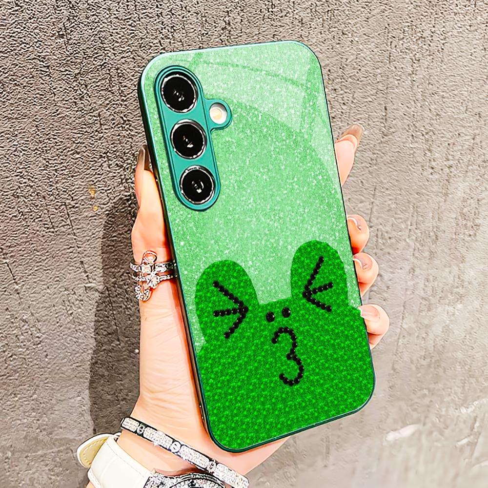 Хит продаж Милая лягушка Стеклянный чехол для телефона для Samsung Galaxy S26 S25 S24 S23 S22 FE Ultra Plus Встроенное стекло зеленое Изысканный