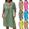 Женское платье-рубашка на пуговицах с коротким рукавом и карманами
