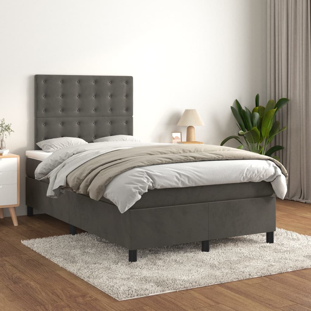 Vidaxl Łóżko Kontynentalne Z Materacem, Ciemnoszare, 120X200Cm Aksamit