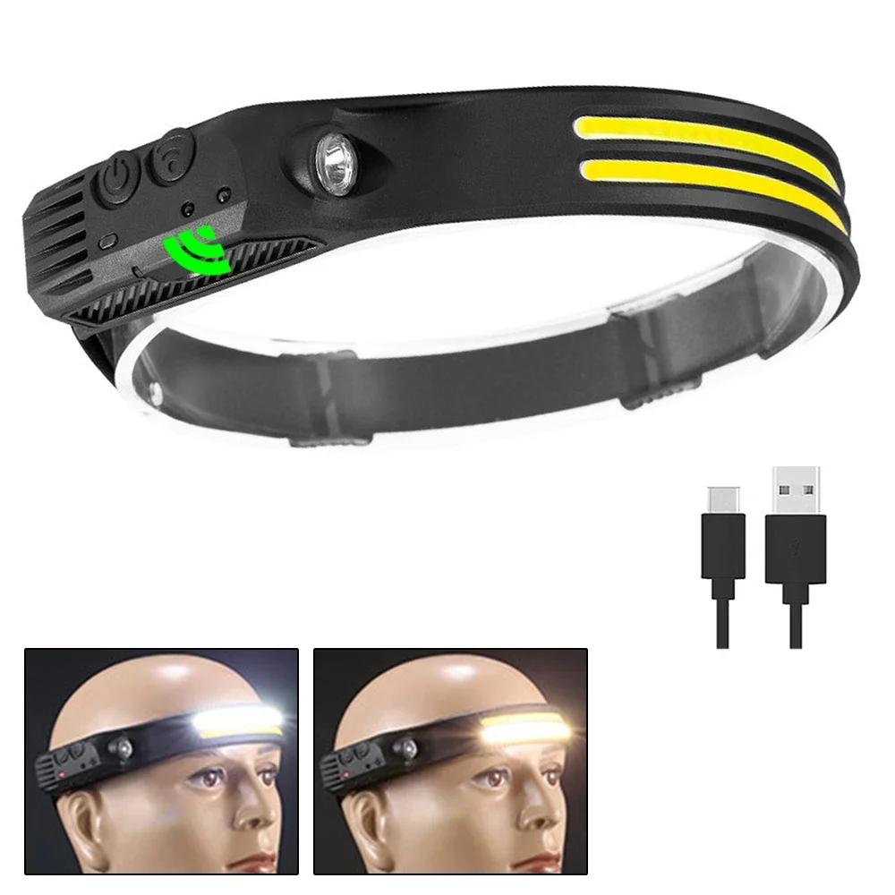 USB-налобный фонарь на COB-светодиодах, налобный фонарь с датчиком движения и встроенным аккумулятором, яркий налобный фонарь, для активного отдыха, кемпинга, туризма