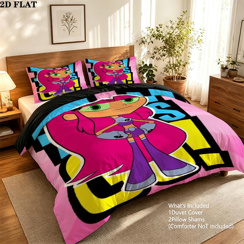 Teen Titans Pattern Bedding uilt Set uilt Cover Pillowcase Home Decoration Birthday Gift (1 * duvet cover + 2 * pillowcase without core)