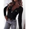 Fashion Knitted Slim-fit Long Sleeve Pullover Zipper Top T-Shirt