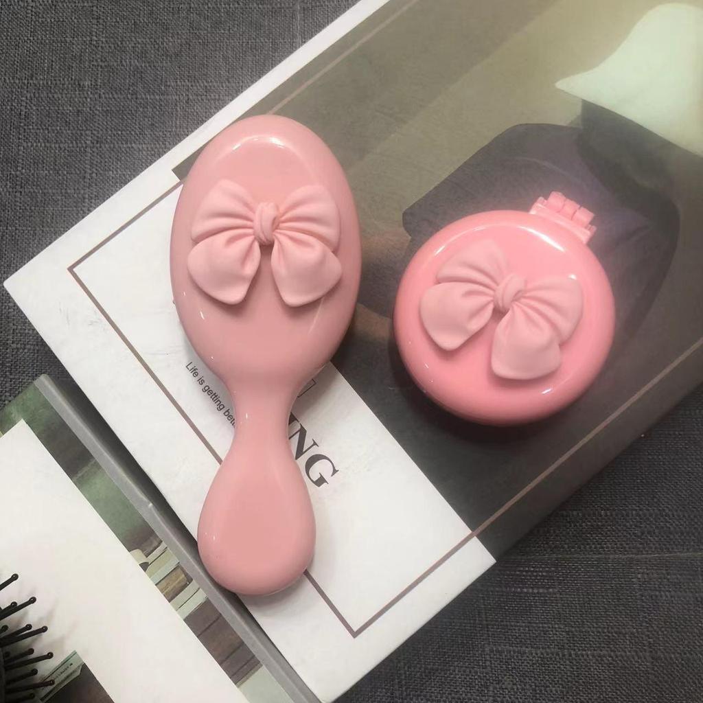 Мини складная массажная расческа с воздушными подушками и бантом