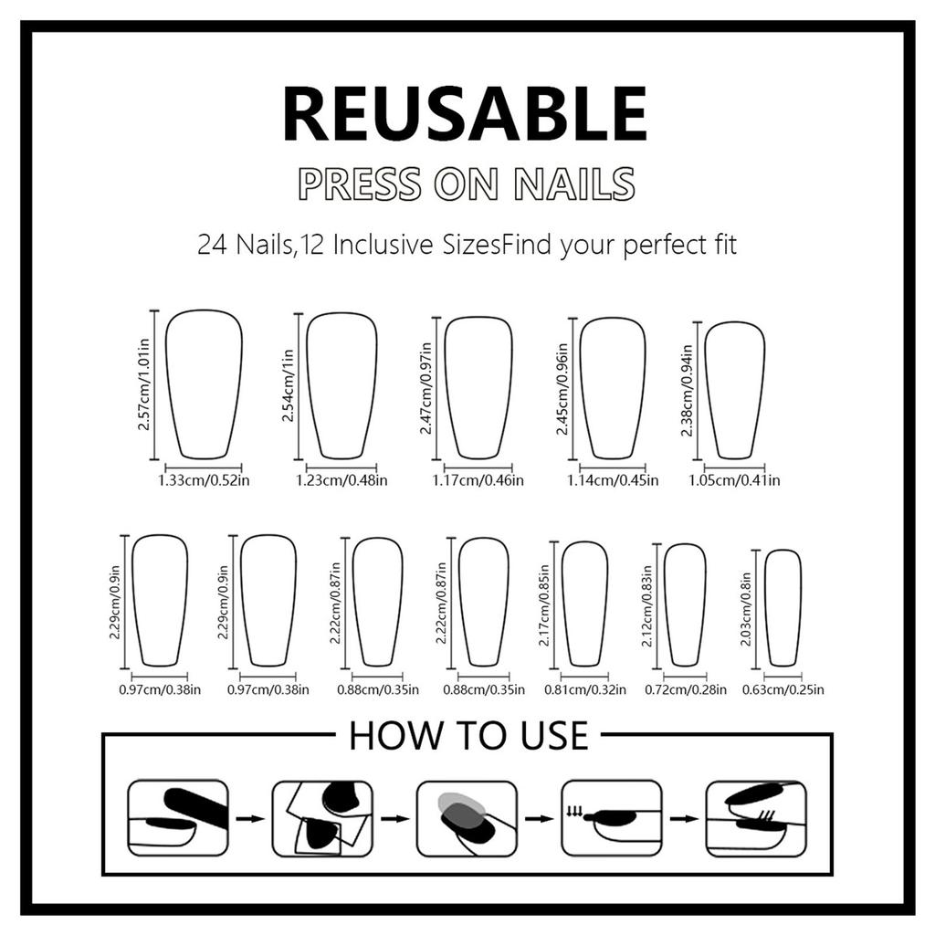 Square Press On Nails Flower Fake Nails Stick On Nails In 12 Sizes 24 Pcs French Nails Tips for DIY Nail Art Decorations