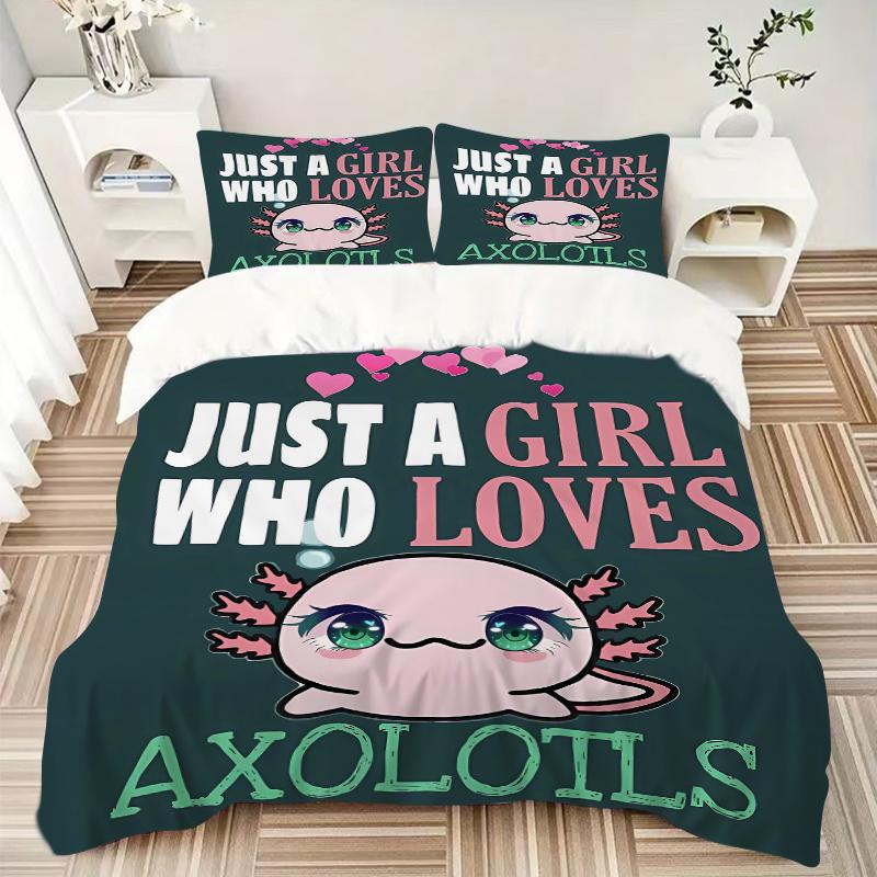 3pcs Enchanting Charm of Axolotls Bedding Set, Including 1 Quilt Cover and 2 Pillow Shams, Without Filling, Soft and Comfortable Home Bedroo