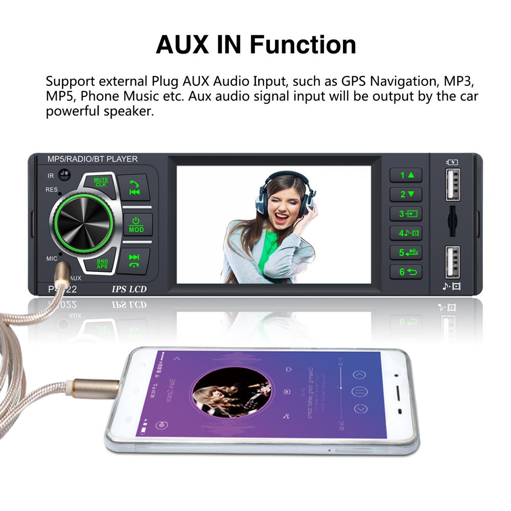 icreative Автомобильная стереосистема 1 Din Радио Bluetooth Авторадио 4-дюймовый сенсорный экран Мультимедийный MP5-плеер Поддержка микрофона и камеры заднего вида