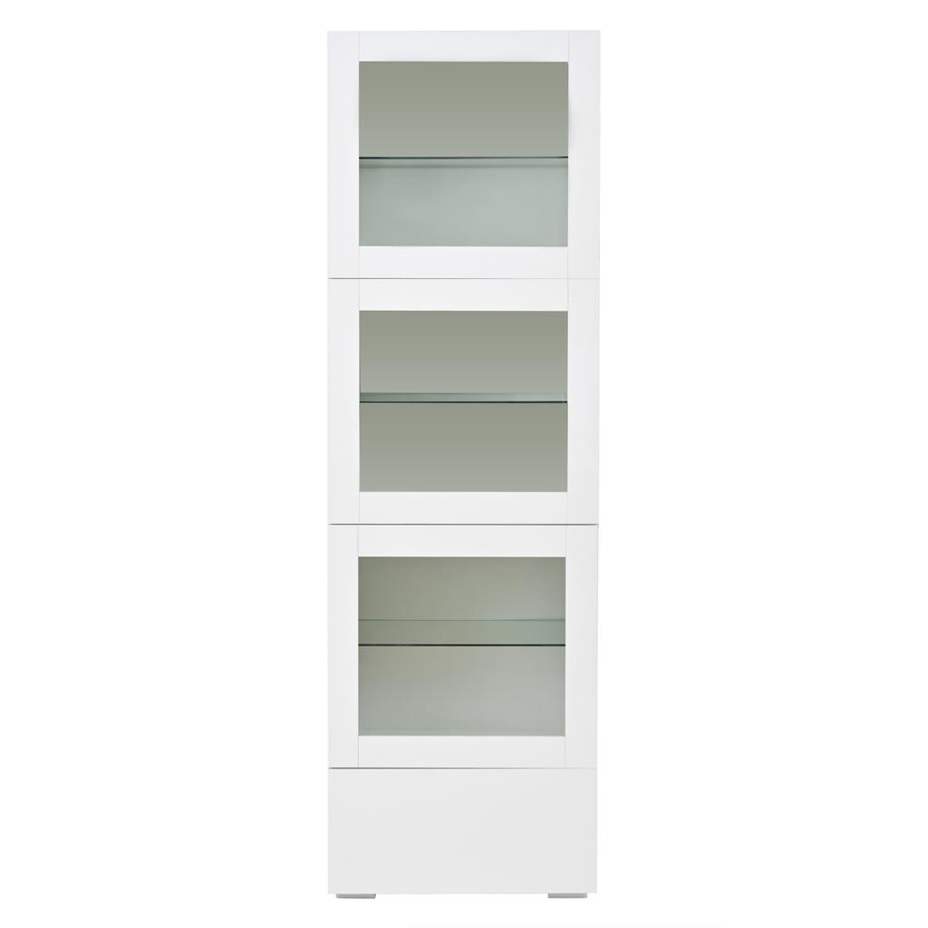 60*40*173cm Display Cabinet with Acrylic Cabinet Door, High-Gloss, LED Lighting, 3 Glass Shelves, White