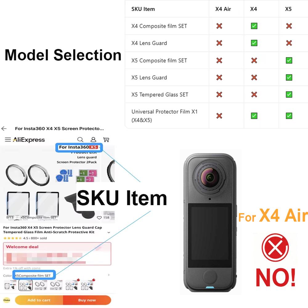 Tempered Glass Film For Insta360 X4 X5 Screen Protector Anti-Scratch Lens Guard Cap Protective Kit 360°Video Camera Accessores
