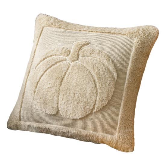 Fall Throw Pillow Cover 18"x18" Plush Pumpkin Pillow Cover Fluffy Maple Leaf Decorative Cushion Cover for Autumn Farmhouse Home Couch Sofa Bedroom Car