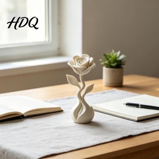 Fake Flower Ornaments 3D Printed Artificial Ornaments Matte White Rose Figurine