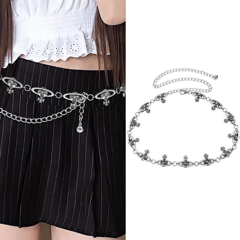 Vintage Adjustable Female Waist Chain Fashion Punk Star Planet Pendant Metal Waist Belt Dress Suit Jeans Waistband Decoration