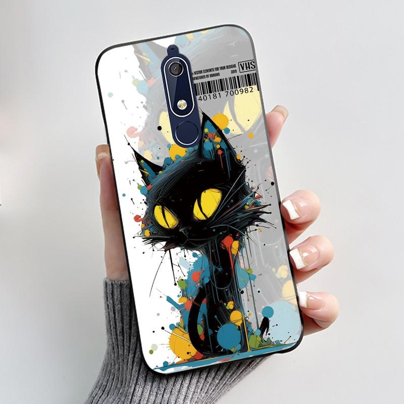 Милый Чехол Для Nokia 5.1/Nokia 5.1 Plus/Nokia X5/Nokia 5 Funda Чехол с Рисунком Защитная Крышка Мягкий Силикон Мультяшный Черный Корпус