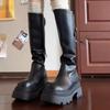 Niche Design Sense Locomotive Thick-soled Boots Small Man Looking Thin Black But Knee Boots Children Autumn