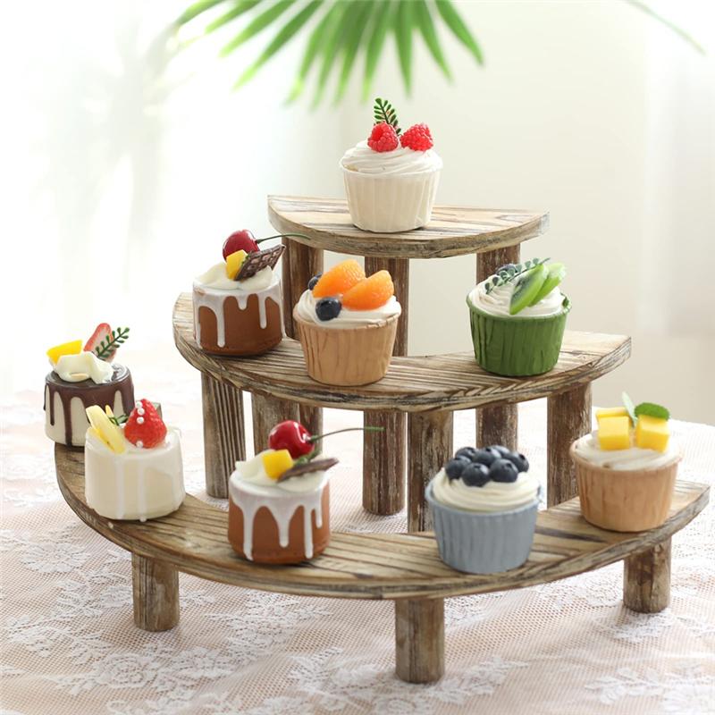 Practical-3-Layer Wooden Cupcake Rack Layered Cupcake Display Rack Semi-Circular Dessert Cake Rack