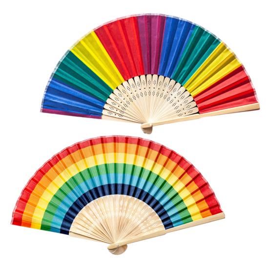 Радужные складные веера Легкий ручной веер Бамбуковая рама Водонепроницаемые яркие цвета Ручные веера для женщин и мужчин Тематические вечеринки Домашние украшения