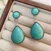 Ethnic Style Ancient Silver Turquoise Earrings, Creative Drop-shaped Turquoise Exaggerated Earrings