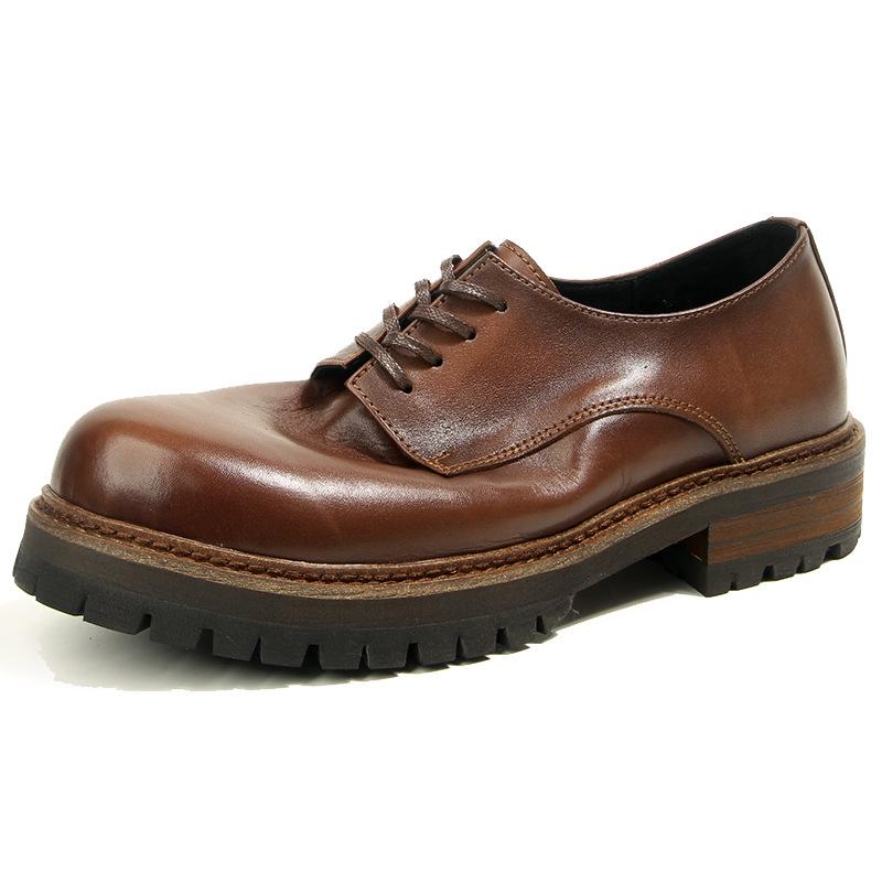 16-2 Retro Leather Round Head Derby Leather Shoes Hand-Polished Old Tooling Casual Men'S Shoes