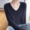 Женский свитер из 100% шерсти с V-образным вырезом, длинным рукавом, приталенного силуэта, утолщенный, на осень/зиму