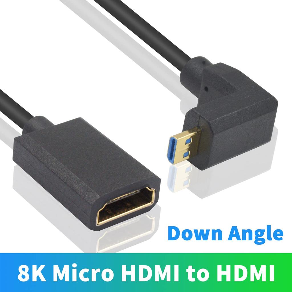 Duttek Right Angle HDMI To Micro HDMI Converter Extremely Thin Angled Micro HDMI Male To HDMI Female Extension Supports 48Gbps 8K Ultra HD Video