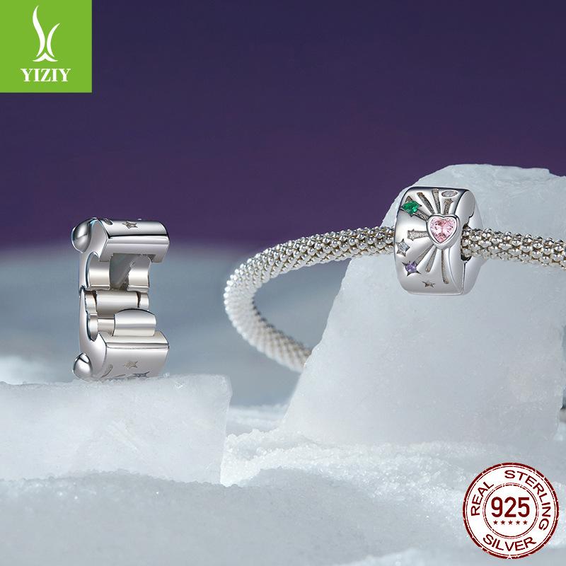 S925 Sterling Silver Bright Fireworks Silicone Buckle Positioning Buckle Diy Jewelry Bracelet Accessories Beads Cross-Border