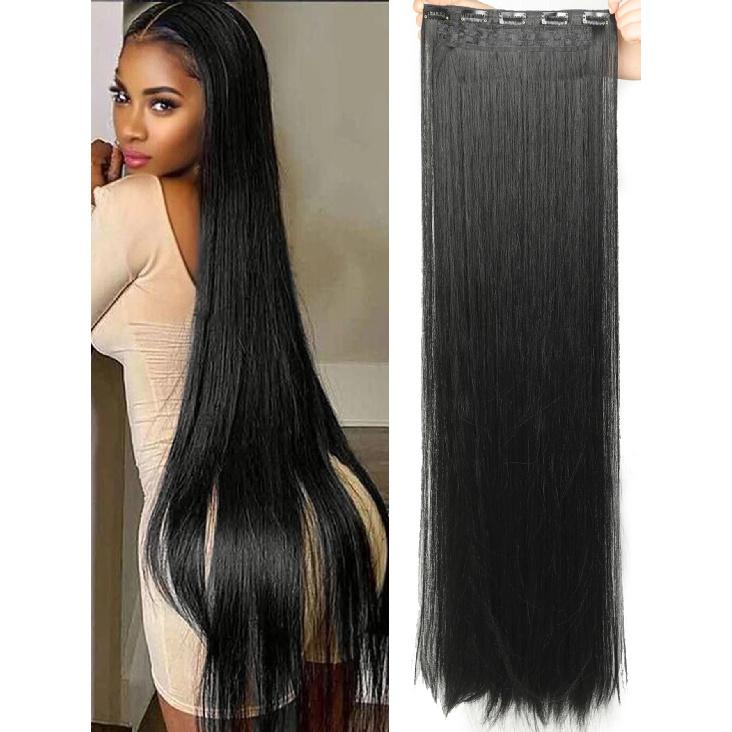 JINKAILI Synthetic 20-40 Inch Extra Long Straight Hair Extension 5 Clips Black Blonde Brown Red High Temperature Fake Hairpiece