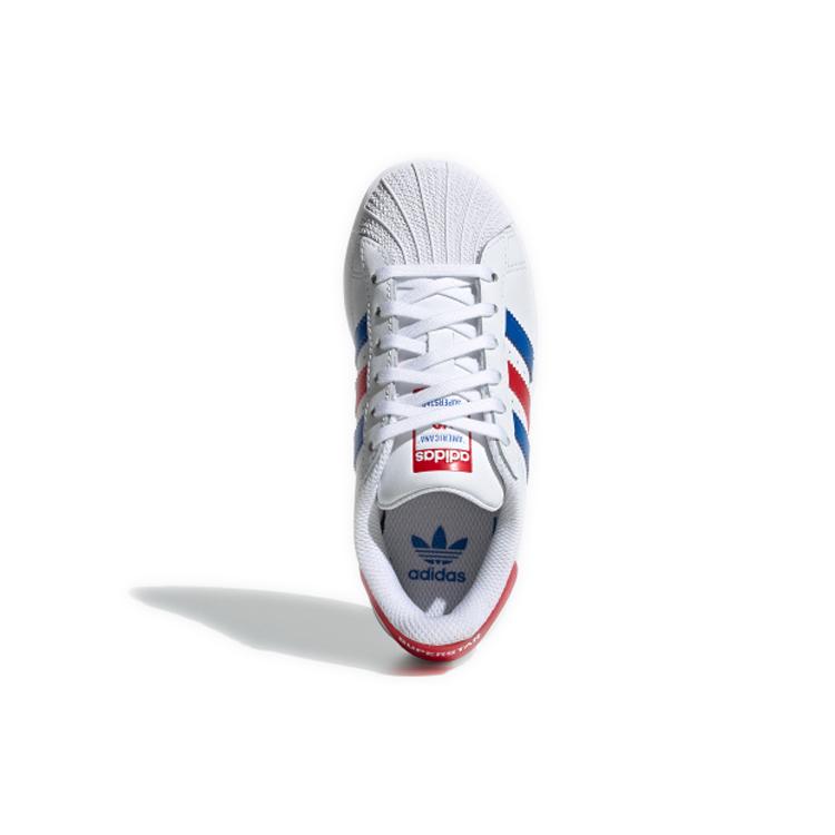 adidas Оригинальные SUPERSTAR Удобные Нескользящие Низкие Детские Скейтбордические Кроссовки Белый Синий Красный FV3689