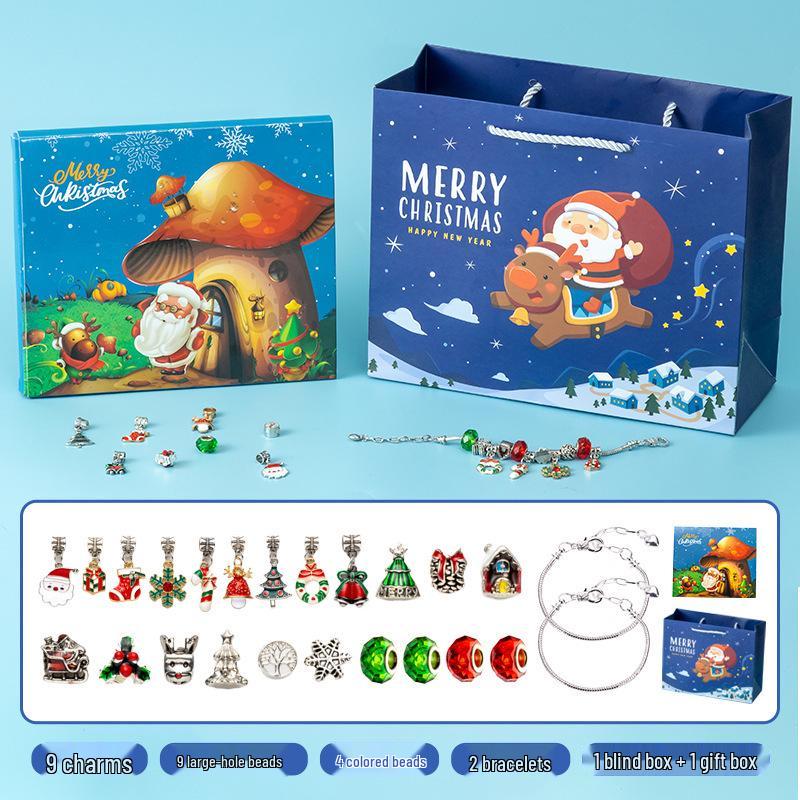 Рождественские украшения Адвент-календарь: Серьги-пусеты и ожерелье в подарочной коробке-сюрпризе