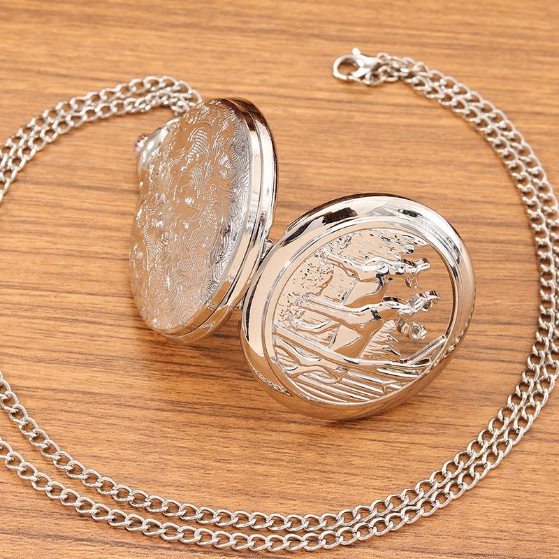 Retro Fashion Men's Silvery Pocket Watches Classics Men Necklace Pendant Quartz Pocket Watch Men Gifts