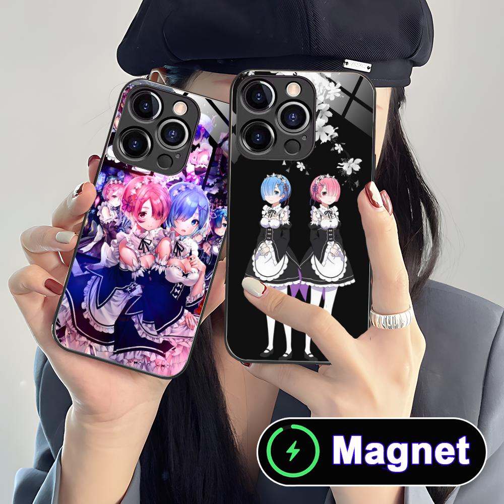 Чехол для мобильного телефона ReZero Rem Ram Glass MagSafe для iPhone 17 16 15 14 13 12 11 Air Pro Max Plus Mini Цветная накладка