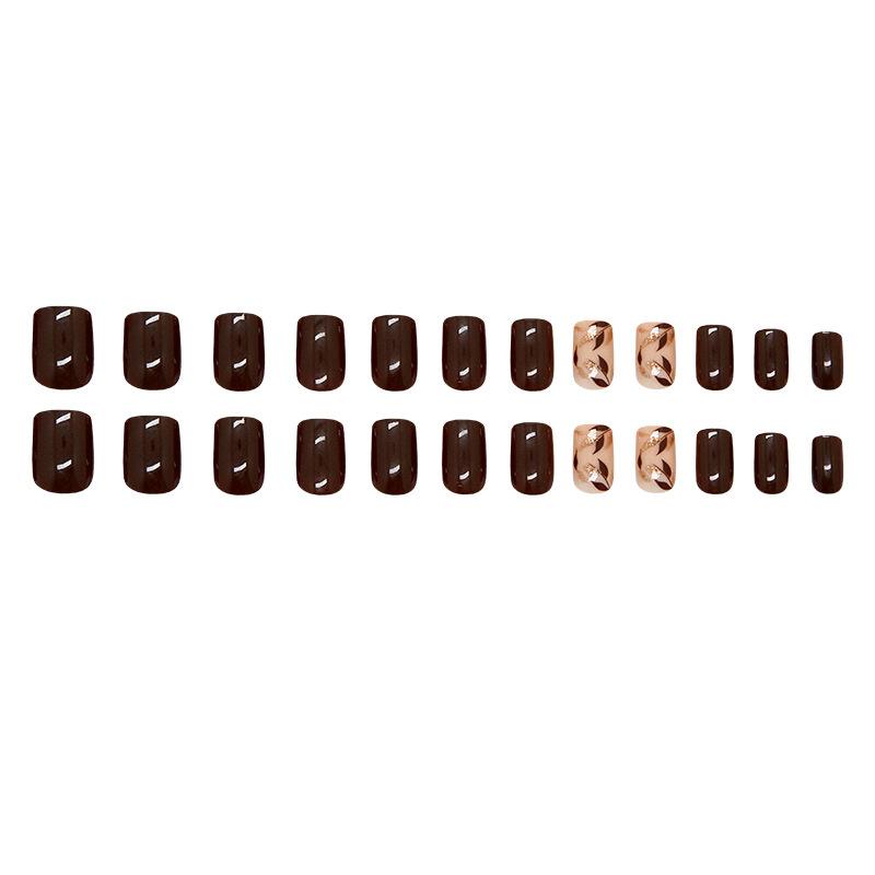 Retro brown fine flash leaves versatile and white ins wind removable manicure nail pieces 24 pieces