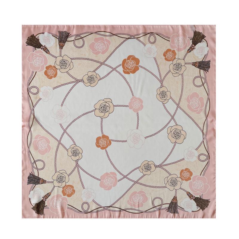 Satin Printed Square Scarf Silk Scarf for Women National Style Floral Scarf Thin Neck Protection Versatile Professional Stewardess Scarf