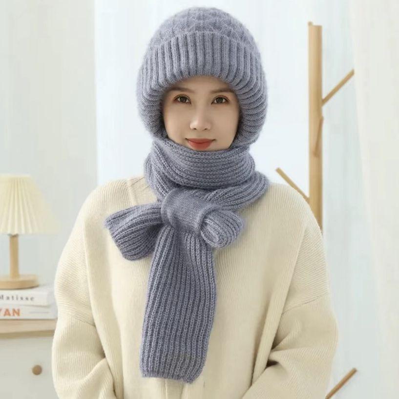 Winter Warm Knitted Thick Scarf Hats for Women Outdoor High Elastic Wind Hat