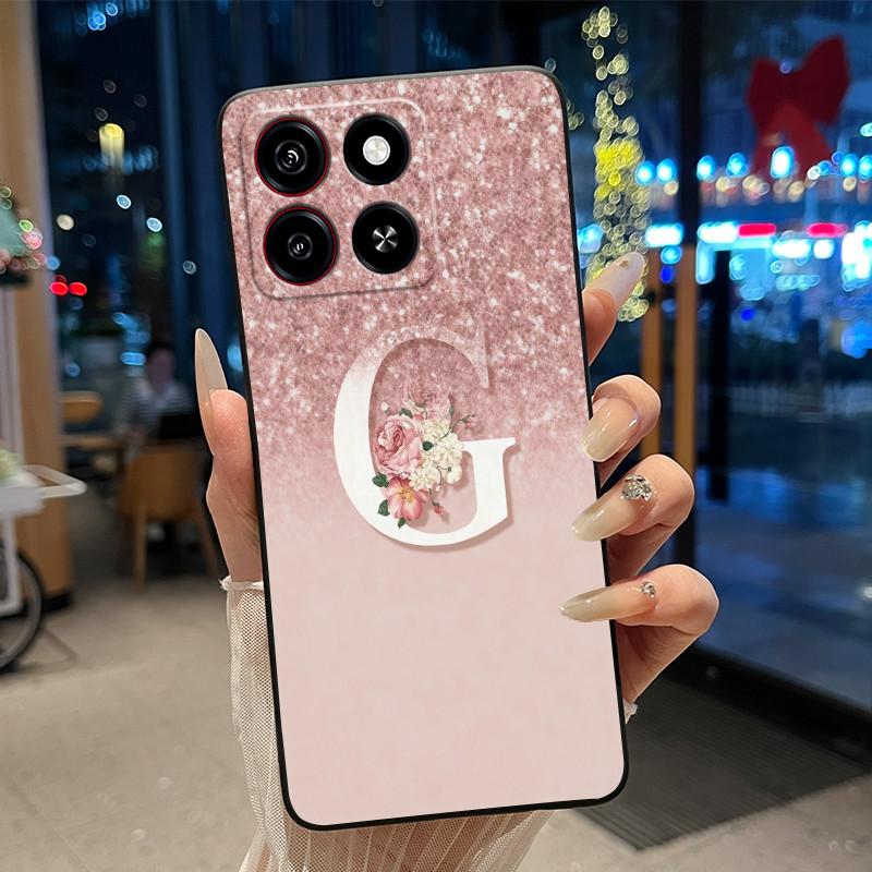 Чехол на телефон A-Z Буква с цветком Синее Звездное небо Для ZTE Blade A35/A55 Мягкий силиконовый Черный чехол Защита от царапин