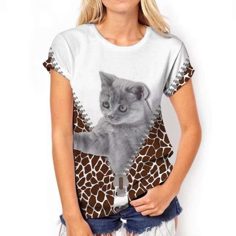Модные футболки женские Harajuku повседневные топы 3D Kawaii Cat Printing Oversize женские смешные футболки с коротким рукавом летние топы