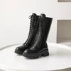 Fashion New Black Red Cross Strap Thick Soled Height Increasing Long Boots Autumn Winter Fashion Plush Warm Women Knee High Boots 34-43