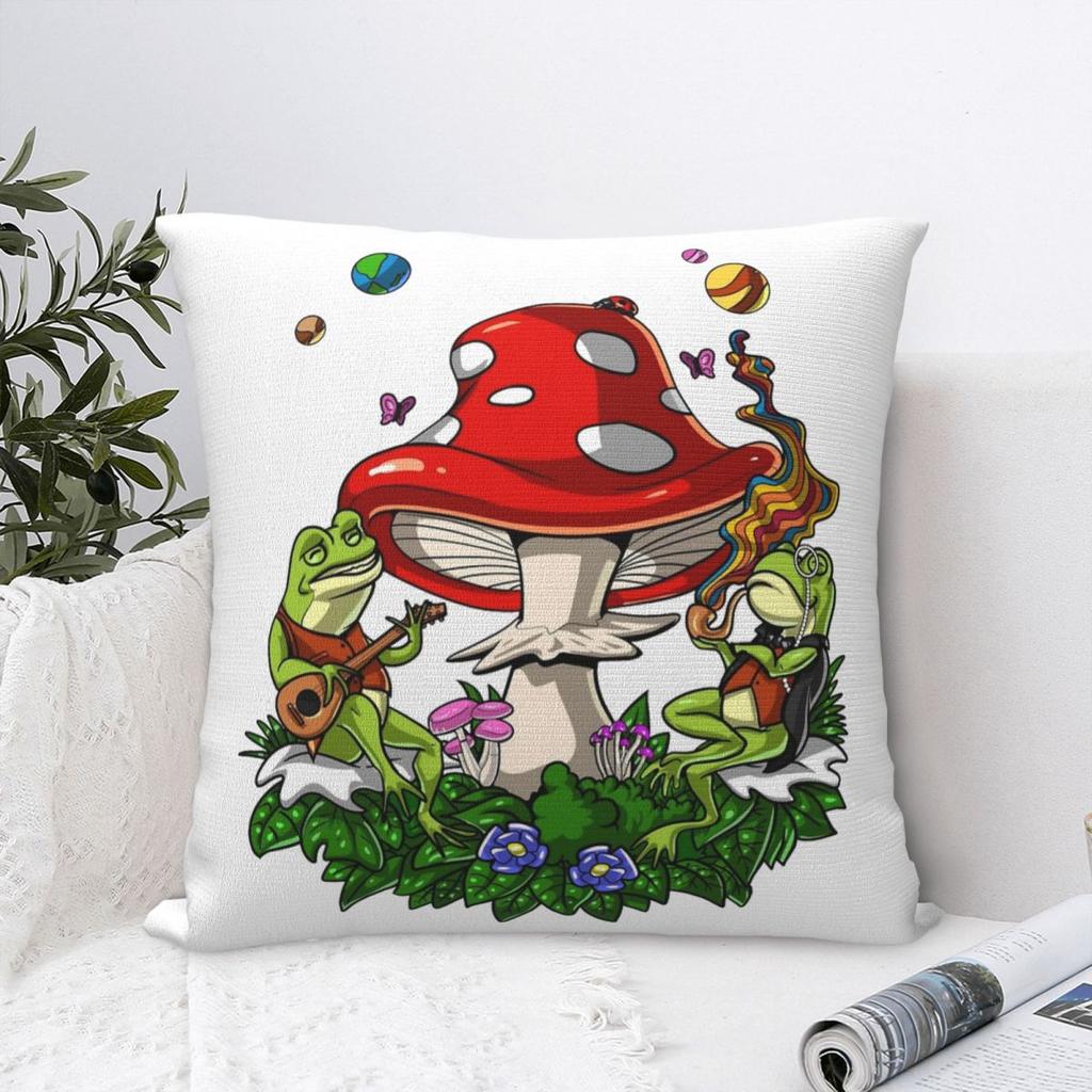Psychedelic Mushroom Frogs Pillowcase Polyester Cushion Cover Gift Throw Pillow Case Cover Chair Zippered 45X45cm