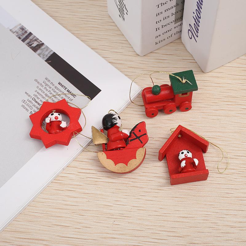30pcs/box Christmas Tree Decor Wooden Cartoon Pendants Elderly Puppet Dolls Colorful Box Gifts Modern Simple Create Atmosphere