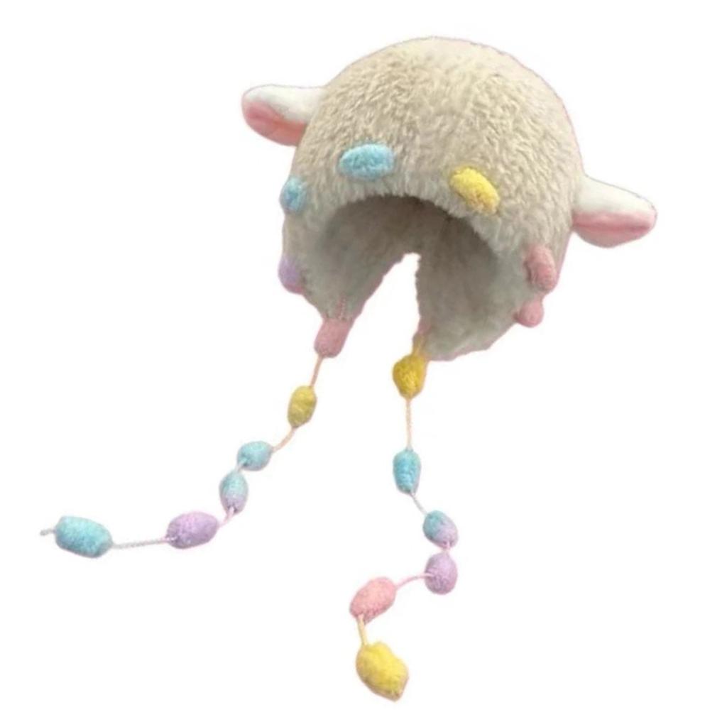 Lovely Plush Sheep Ear Hat with Warm Earflap Winter Activity Hat for Women Girl Pullover Hat Ear Protective Trapper Hat