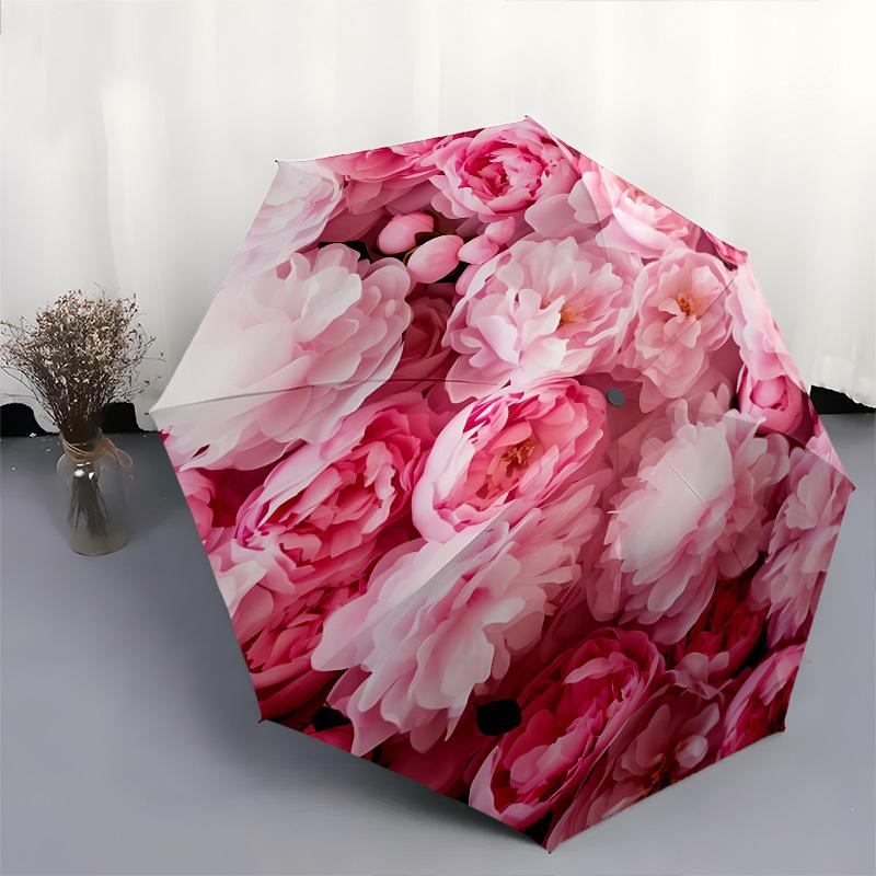 Pink Roses Automatic Folding Umbrella Compact 8 rib Design, Unique Style, Suitable for Everyday Outdoor Use, Perfect Gift for Friends and Fa