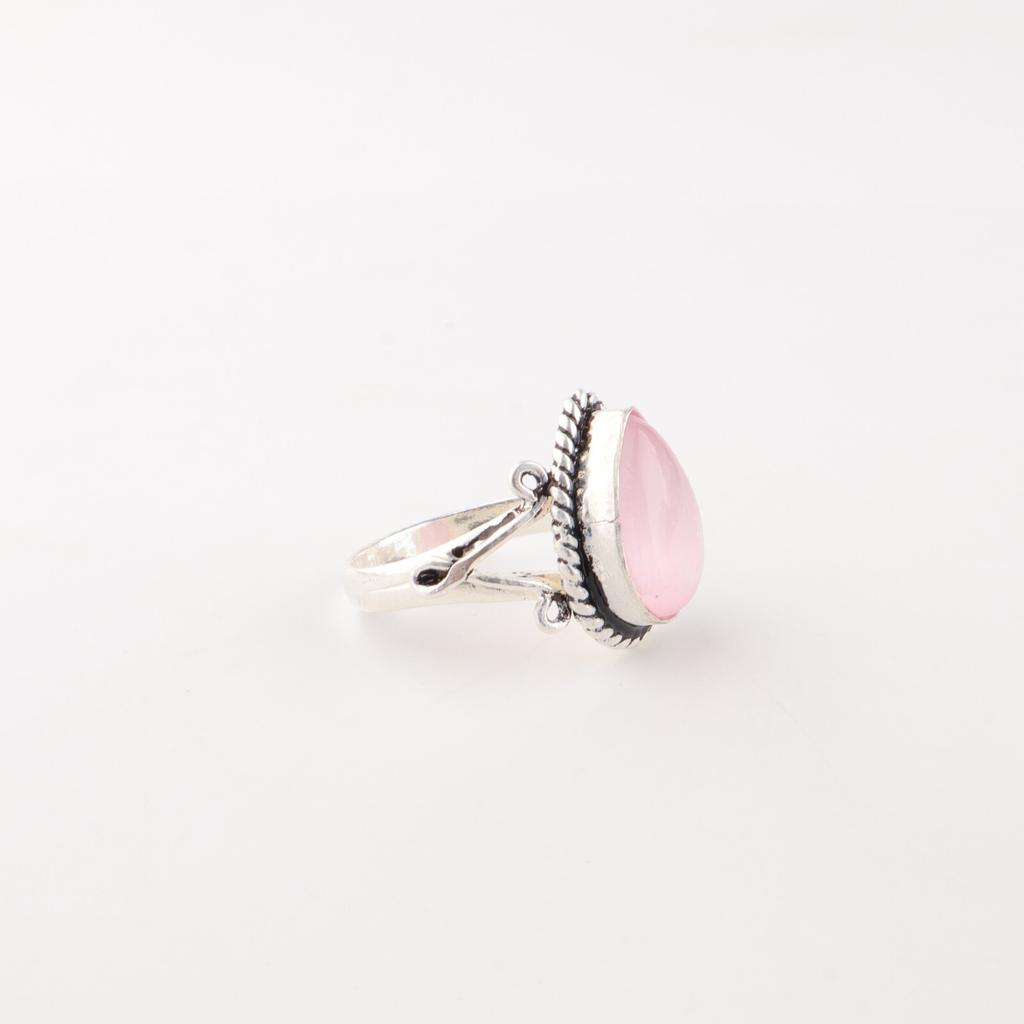 Розовый камень Кошачий глаз 925 Стерлинговое серебро Ювелирное изделие Ручной работы Кольцо Подарок на день рождения RR-57-39