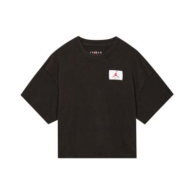 Essentials Boxy Logo Свободная спортивная футболка с коротким рукавом Женские топы Черный CZ4140-010