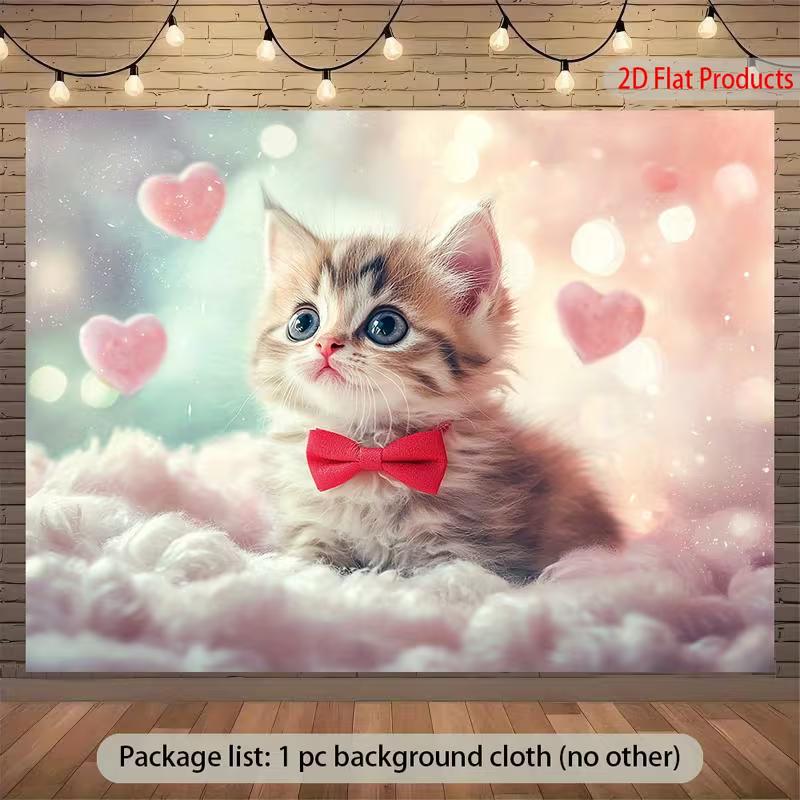 2D Dreamy Pink Cloud Kitten Background Banner for Photo Shoot