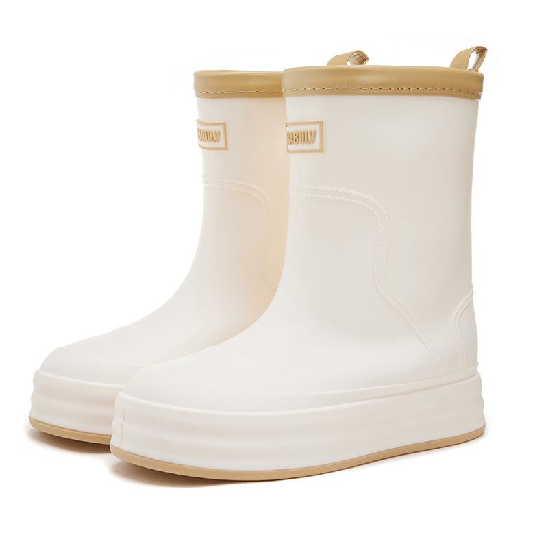 Новые женские дождевики средней высоты, модные повседневные резиновые сапоги на толстой подошве, верхняя одежда, теплая и износостойкая пляжная обувь для отдыха на воде