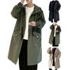 Men Trench Coat Hooded Loose Mid Length Big Pockets Long Sleeve Windproof Solid Color Zipper Closure Anti-wrinkle Elastic Cuff Streetwear Men Coat