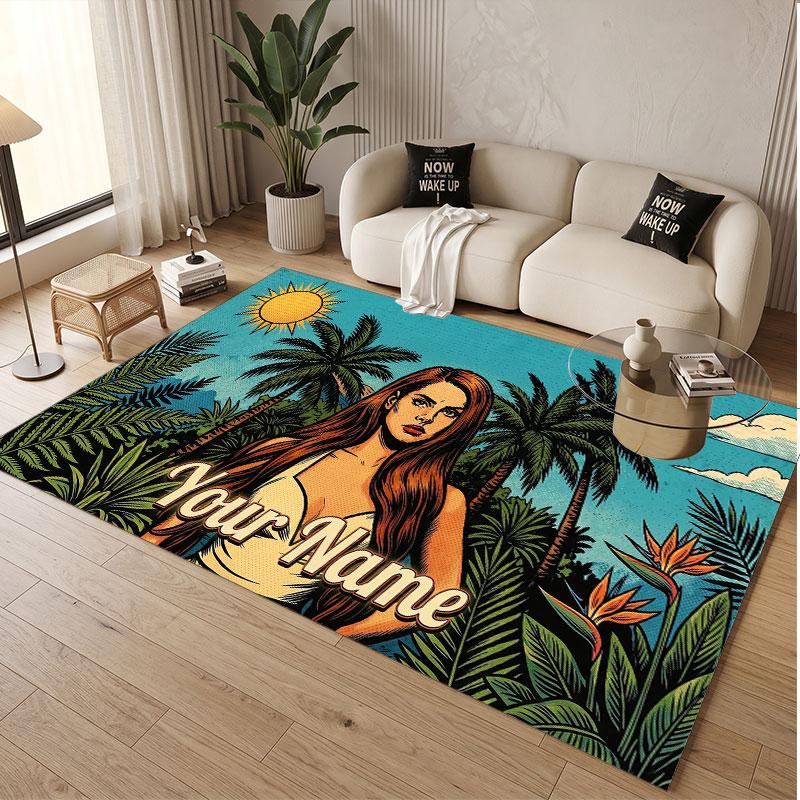 Custom Name Crystal Velvet Rug,Lana Del Rey Comfortable Anti Slip Floor Mat For Room Decoration
